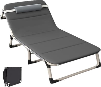 Camping Bed - Lounger Stoel - Buiten Ontspannen - 4 Posities Verstelbaar - 190x75cm - Grijs