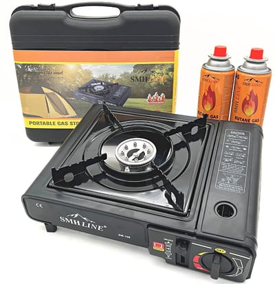 SMH LINE® Camping kooktoestel - Incl. 2x gasflessen en koffer - Draagbaar Gasfornuis - Noodpakket