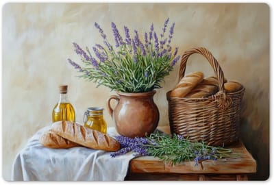Placemats 45x30 cm - Placemat kunststof - 1 stuk - Lavendel - Brood - Stilleven - Borden onderleggers - Decoratie voor op tafel - Keuken tafeldecoratie accessoires - Vinyl onderlegger - Tafelversiering