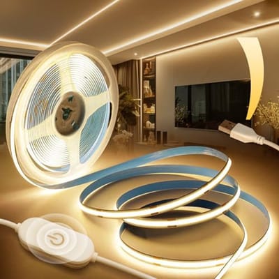 Dimbare USB 5V COB LED Strips 2M - Warm Wit 3000K - Flexibele Zelfklevende Verlichting voor TV, Slaapkamers en Keukens