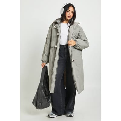 boohoo Dames Maxi Puffer met toggles | Grey | Maat: 8