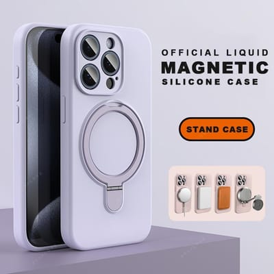 Vloeibaar Siliconen Magnetische Stand Telefoonhoesje Voor iPhone 15 14 16 Plus 11 12 13 16 Pro Max Magsafe Opladen Beschermer Zachte Hoes For iPhone 13 black