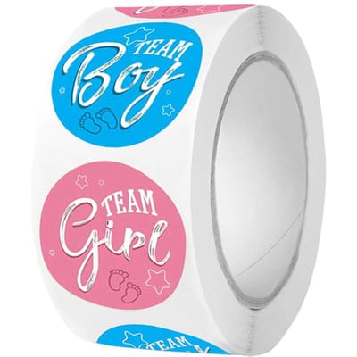 50-500 Stuks Per Rol Team Jongen Team Meisje Geslachtsonthulling Roze Blauw Ronde Stickers Babyborrel Stickers Gepersonaliseerde Feeststickers blue