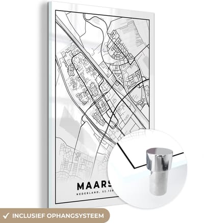 MuchoWow® Glasschilderij 40x60 cm - Schilderij acrylglas - Kaart - Maarssen - Zwart - Wit - Foto op glas - Schilderijen