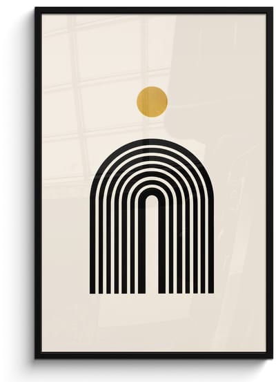 Poster in lijst - Fotolijst 80x120 cm - Posters - Minimalistisch - Zwarte boog - Gouden cirkel - Posterlijst zwart - Decoratie - Wanddecoratie woonkamer - Muurdecoratie slaapkamer