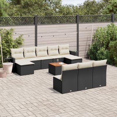 vidaXL - 11-delige - Loungeset - met - kussens - poly - rattan - zwart