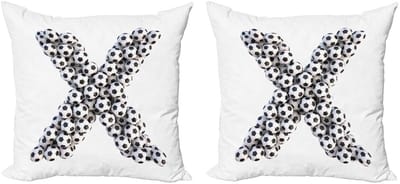 ABAKUHAUS Letter X Kussenhoes – Voetbal-alfabet – 2x45x45 cm – Zwart/Wit