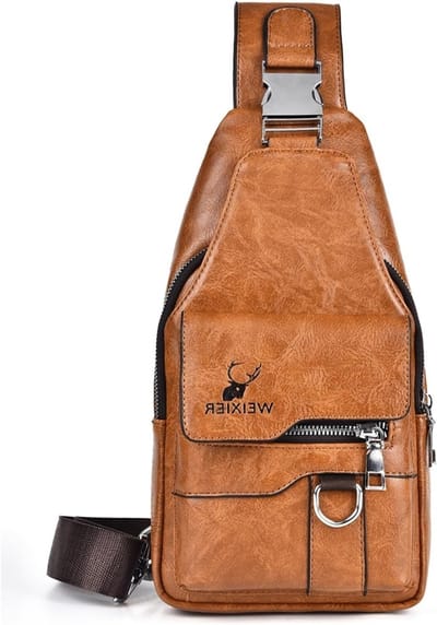 Slingbag voor heren, schoudertas, crossbody tas, waterdichte PU leren rugzak, ideaal voor outdoor, wandelen en fietsen