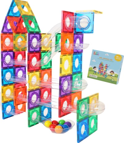 Gladi Knikkerbaan Magnetisch 128-Delig - Magnetic Tiles Knikkerbaan - Magnetische Tegels - Knikkerbaan Magnetisch - Magnetische Knikkerbaan - Magnetisch Speelgoed - STEM Speelgoed 3-12 Jaar - Educatief Cadeau