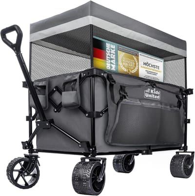 Opvouwbare bolderkar - Handkar transportkar - Familie avonturen - XXL banden met rem - 150 kg draagkracht - Grijs