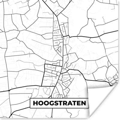 Poster Zwart Wit – België – Plattegrond – Stadskaart – Kaart – Hoogstraten - 100x100 cm XXL