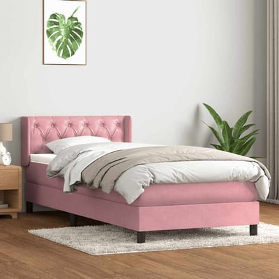 vidaXL - Boxspring - met - matras - fluweel - roze - 80x220 - cm