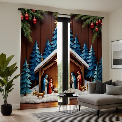 2-delig HD digitaal blauw stropdassenhuis onder het gebed van het huisgordijn Huisdecoratie stijl decoratie woonkamer slaapkamer dragen W52H63inchW132H160cm blue