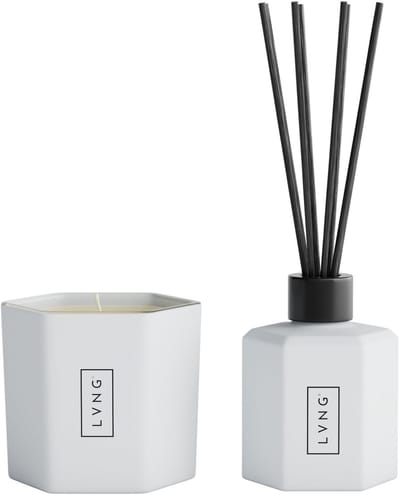 Geschenkset - Geurkaars & Geurstokjes - Cadeauset - Giftset - Huisparfum Stockholm - Giftset | LVNG Hout & Citrus, Licht & Puur