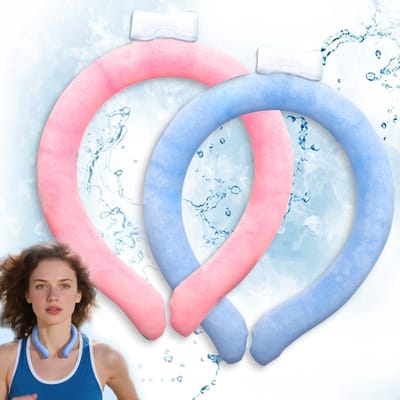 Koelring voor de nek - Herbruikbare nekkoelbuis - IJsring voor de nek - Koelring voor verkoeling en verkoeling tijdens de zomerhitte - product voor lichaamskoeling, koud kompres om opvliegers - voor huisdieren die buiten leven - Blauw, Roze