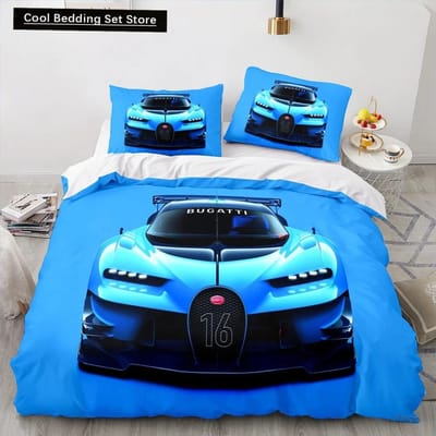 Sportwagen King Queen Dekbedovertrek Cool Kleurrijk Supercar Patroon Beddengoed Set voor Mannen Volwassene Raceauto 23 stuks Polyester Dekbedovertrek AU Queen 210x210cm