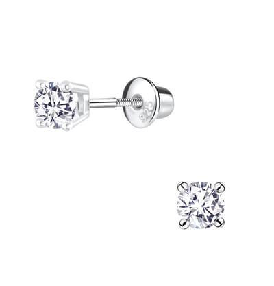 La Rosa Princesa Rondje Oorbellen Zilver Schroefsluiting - meisjes - Dames Met Zirkonia steentjes 4mm