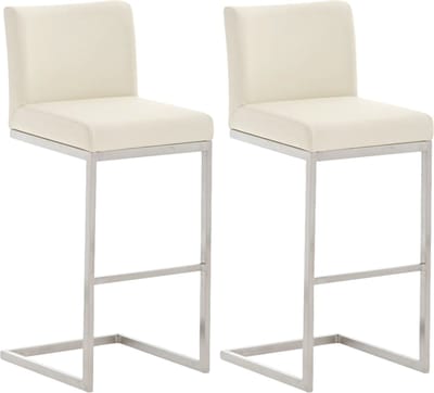 CLP Paros Set van 2 barkrukken - RVS Frame - Rugleuning & Voetsteun - Draagkracht 240 kg - Design Barkruk - Kunstleer - creme