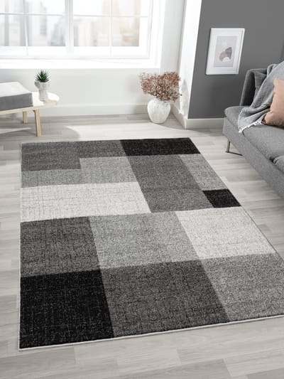 Mia’s Teppiche Modena – modern vloerkleed voor woonkamer & slaapkamer met blokpatroon, grijs blok, 80 x 140 cm