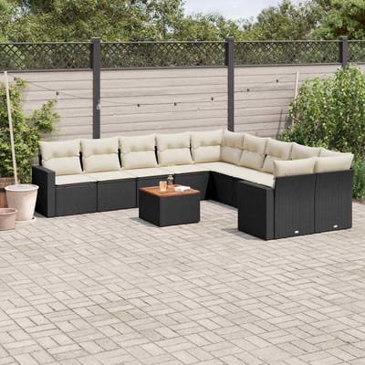 vidaXL - 11-delige - Loungeset - met - kussens - poly - rattan - zwart