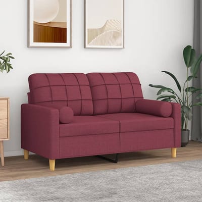 vidaXL - Tweezitsbank - met - sierkussens - 120 - cm - stof - wijnrood