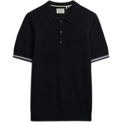 Superdry Gebreid Poloshirt met Korte Mouwen en Textuur Blauw Grootte: Xxxl