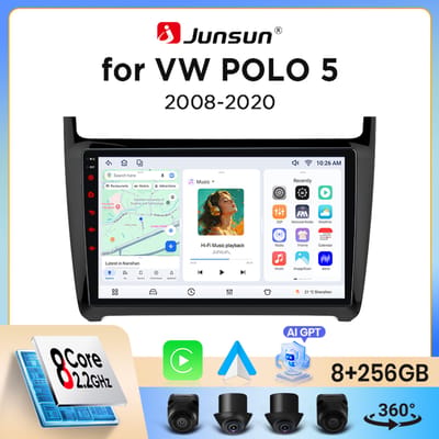 Junsun draadloze CarPlay Android Auto autoradio voor Volkswagen (VW) Polo Mk5 (Typ 6R/6C) 2009-2017 met ingebouwde koelventilator, Android GPS navigatie, multimediaspeler, WiFi, DSP, RDS, BT, SWC, IPS
