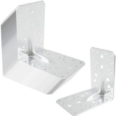 SOTECH 20-delige set hoekbeugels, hoekverbinders, 130 × 130 × 100 mm met rib (versteviging), 90°, materiaaldikte 2,5 mm, zware hoekbeugels van van thermisch verzinkt staal
