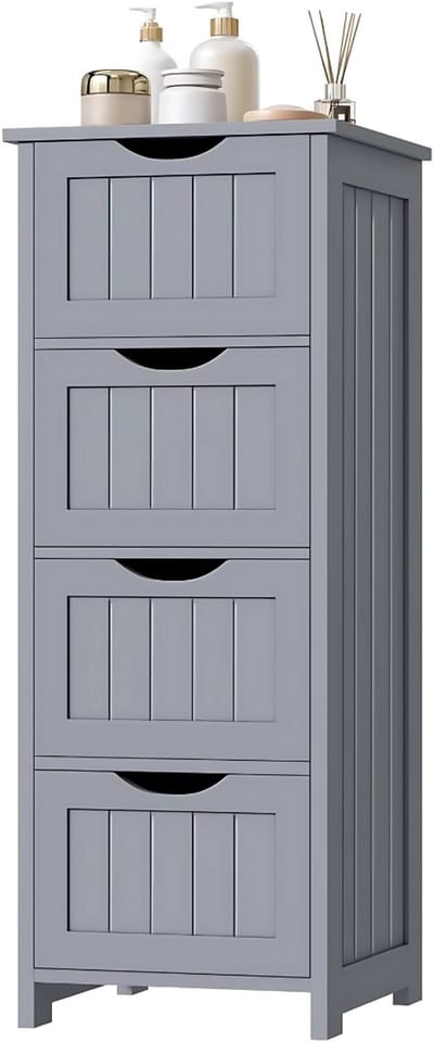 Badkamerkast Smal met 4 Laden - Vrijstaande Houten Kast 30x82x30 cm - Geschikt voor Badkamer & Woonkamer