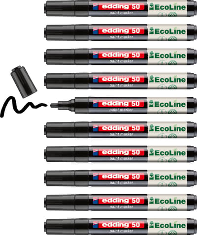 edding 50 EcoLine verfstfit op waterbasis zwart 10 stuks - ronde punt 2-3 mm - lakmarker met laag VOS-gehalte - navulbaar - geschikt voor o.a. gladde, donkere en transparante oppervlaktes