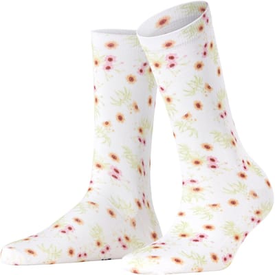 Burlington Floral Romance gedessineerd katoen sokken dames wit - maat 36-41