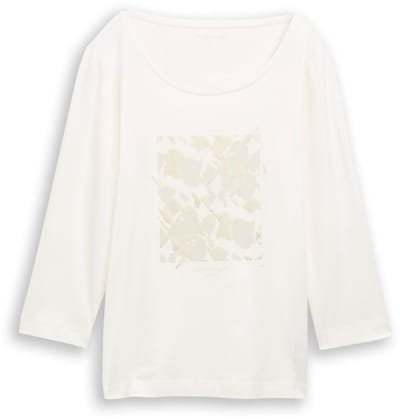 Tom Tailor - Shirt met lange mouwen en print - Maat XXL - Whisper White
