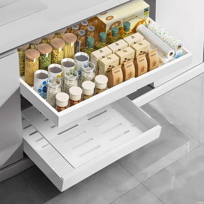 Dailygoods- Telescopische Lade - Uitbreidbaar 32-52 cm - Keukenlade - Slide Out Lade - Geen Boren Nodig - Hoogwaardig Koolstofstaal - Keukenorganizer
