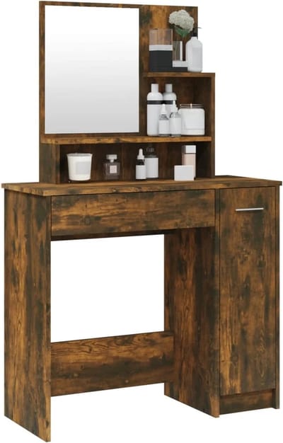 Kaptafel met spiegel - Make up tafel - Make up - Toilettafel - Met lades - 86,5x35x136 cm - Gerookt Eikenkleurig