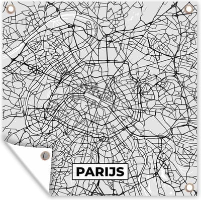 Tuin poster Parijs - Stadskaart - Zwart Wit - Plattegrond - Kaart - 200x200 cm - Tuindoek