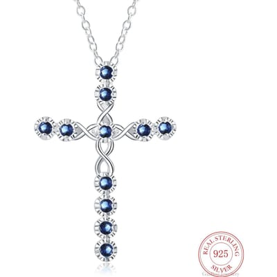 Pendentif croix femme mode argent 925 zircon bleu pendentif croix collier bijoux pour hommes/femmes en gros white