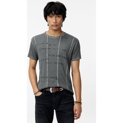 John Varvatos Ss Clean Crew 2x1 Rib Tee - Stencil Tee Dried Sage Size: XS | Printed T-Shirts Outlet | Heren | Grijs