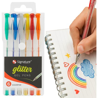 Signature - Brokaat Gelpennen Set - 6 Kleuren - Transparante Behuizing - 14.8 cm