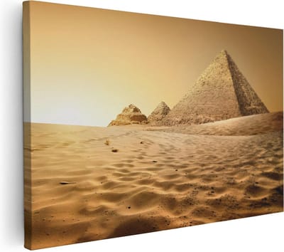 Artaza Canvas Schilderij Zonsondergang Woestijn - 30x20 cm - Klein - Wanddecoratie Afrika - Muurdecoratie Piramides - Kamer Accessoires