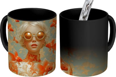 Magische Mok - Foto op Warmte Mokken - Koffiemok - Goudvissen - Oranje - Vrouw - Blond - Magic Mok - Beker - 350 ML - Theemok