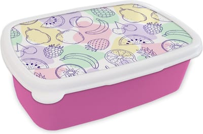 Broodtrommel Roze - Lunchbox - Brooddoos - Patroon - Eten - Zomer - 18x12x6 cm - Kinderen - Meisje