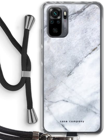 Case Company® - Hoesje met koord geschikt voor Xiaomi Redmi Note 10 Pro hoesje met Koord - Witte marmer - Telefoonhoesje met Zwart Koord - Bescherming aan alle Kanten en Over de Schermrand