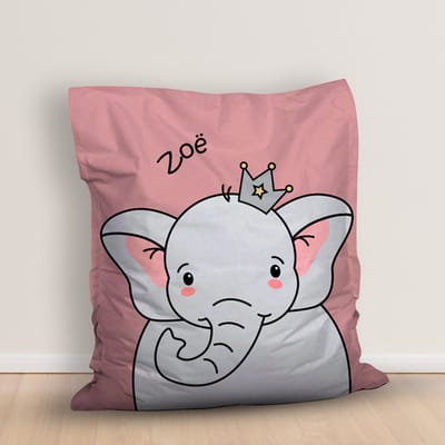 Zitzak - Kinderkamer - Babykamer- Gepersonaliseerde Zitzak - Illustratie vrolijke olifant - Zitzak met naam - binnen en buiten - 100x 140 cm - Zolief
