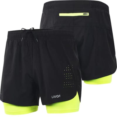 Lixada Heren 2-in-1 hardloopshort Sneldrogend Ademend Actieve trainingsoefening Joggen Fietsbroek met langere voering XXL groen
