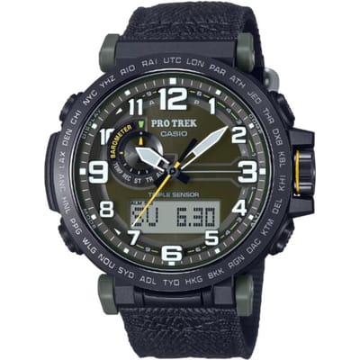 Casio 100M Waterbestendig Zonne-aangedreven Canvas Band Horloge Heren horloges Groen PRG-601YB-3 Green Dial gray