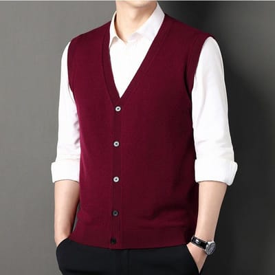 Gilet en laine pour homme, mode automne et hiver, décontracté, couleur unie, col en V, cardigan sans manches pour homme, pull pour homme M white