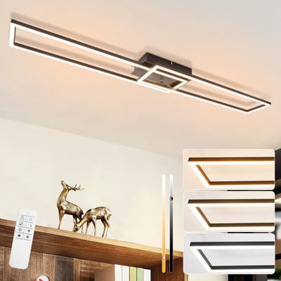 NETTLIFE Plafondlamp LED - zwart - 2 Lichts - rechthoekig - 3000-6500K Dimbaar - modern Woonkamerlamp 102.5cm - met Afstandsbediening - voor Slaapkamer | Keuken | Gang - 36W