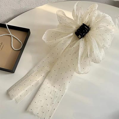 Pince à cheveux à gros nœud tendance pour femme, accessoire de coiffure de tempérament super féerique beige