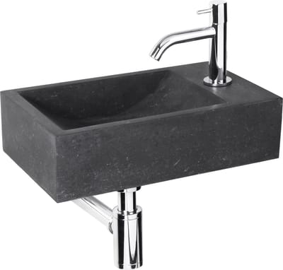 Fonteinset Parta Bombai Black Natuursteen Wasbak 40 X 23 X 11 Cm