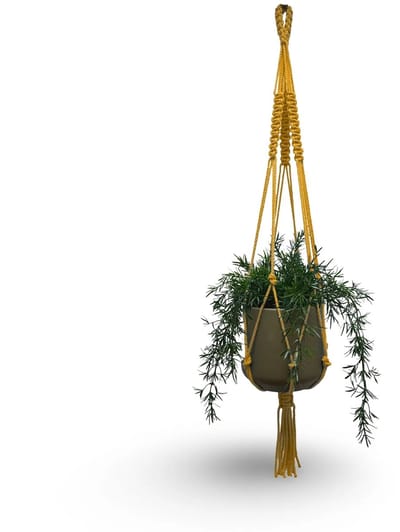 Plantenhanger 'Boho' - Kies kleur en lengte - Okergeel - 100 cm lang - Katoenkoord - Geschikt voor Pot met Diameter t/m 25 cm - Handgemaakt in ons Macramé Atelier - Prijs per Stuk - Let op: Exclusief Pot - Inclusief Verzendkosten